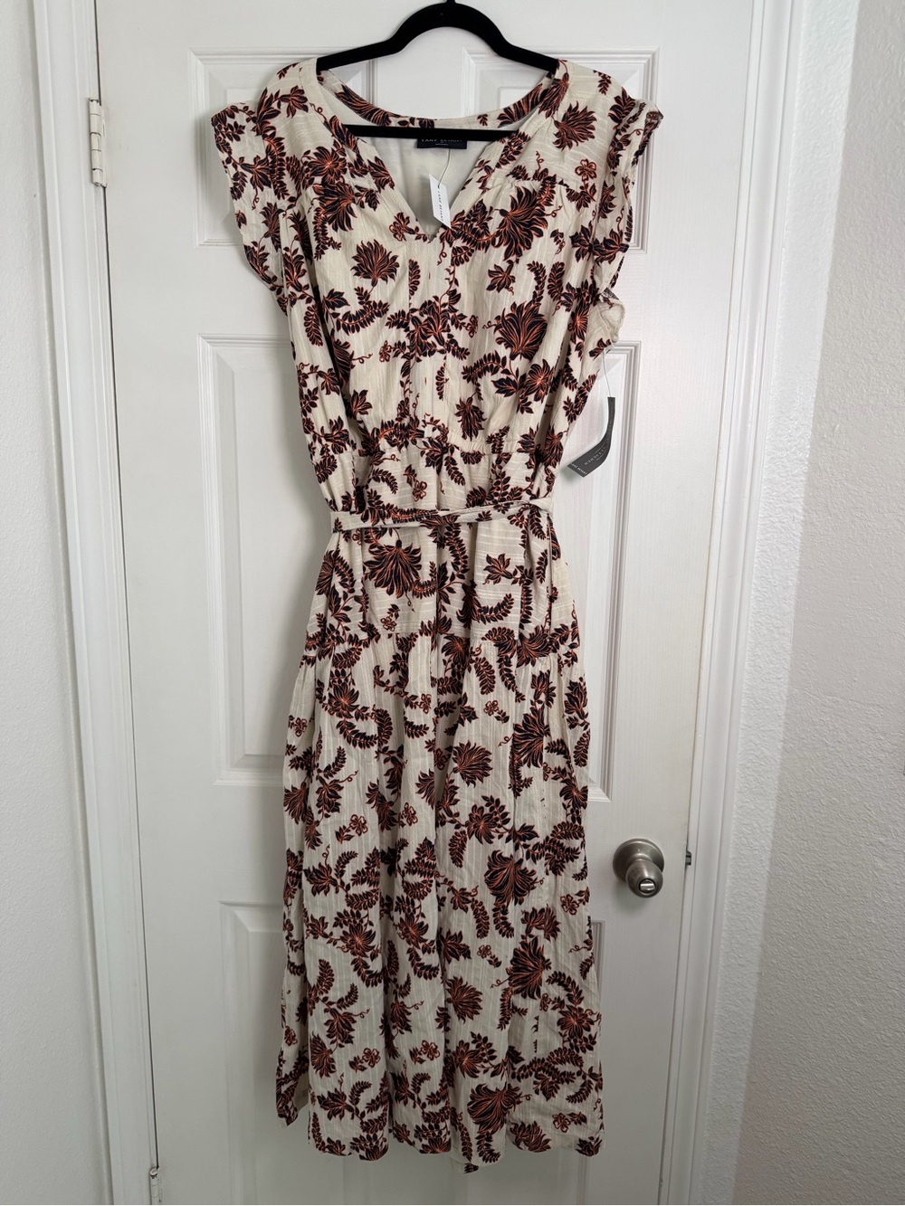 NWT Lane Bryant Floral Belted Maxi Dress Size 22 Cream Navy Orange